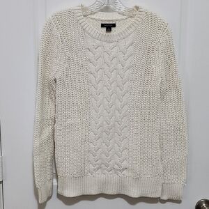 Nautica Sweater Women's S Cream Cable Knit Sweater Cottagecore Rustic Cozy